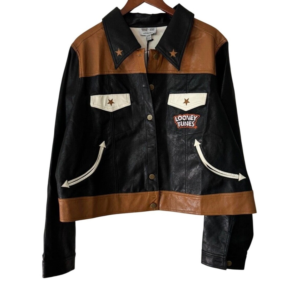 Unique Vintage Looney Tunes Bugs Bunny Back Off Leather Jacket XL - Picture 8 of 13